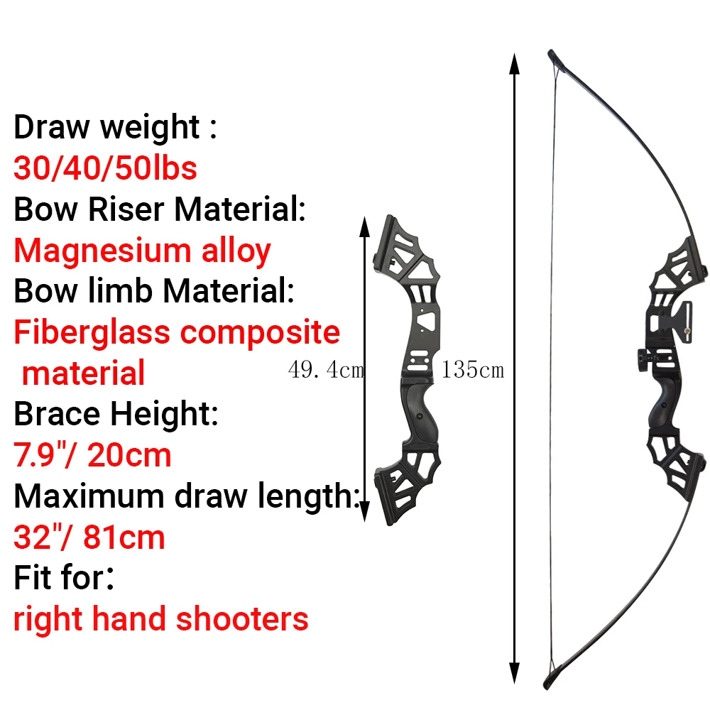 40/50lbs Archery Straight Pull Bow Taken Down Recurve Bow Chest Protector Target Papers for Right Hand Shooting Hunting Target