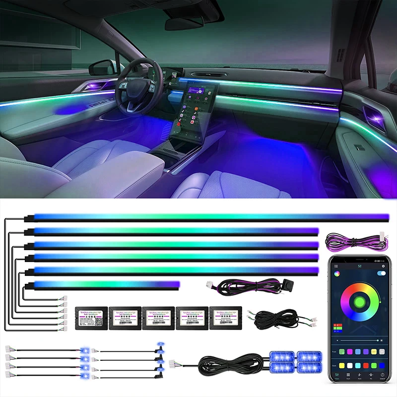 Car Ambient Lights Strips Rainbow Colorful Auto Lamps 64 RGB Atmosphere Lighting Acrylic Universal App Contro Symphony LED Neons