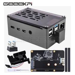 GeeekPi-carcasa de aluminio para Raspberry Pi 4 modelo B, carcasa negra con ventilador de refrigeración M.2 SATA SSD, velocidad ajustable 3510