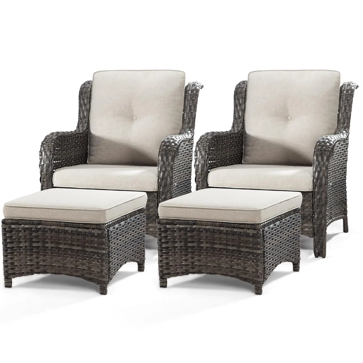 *u-4 Pieces Outdoor Patio Furniture Set Wicker Chairs Set Of 2 With Two Ottomans For Backyard, Porch, Balcony(Mixed, Customized