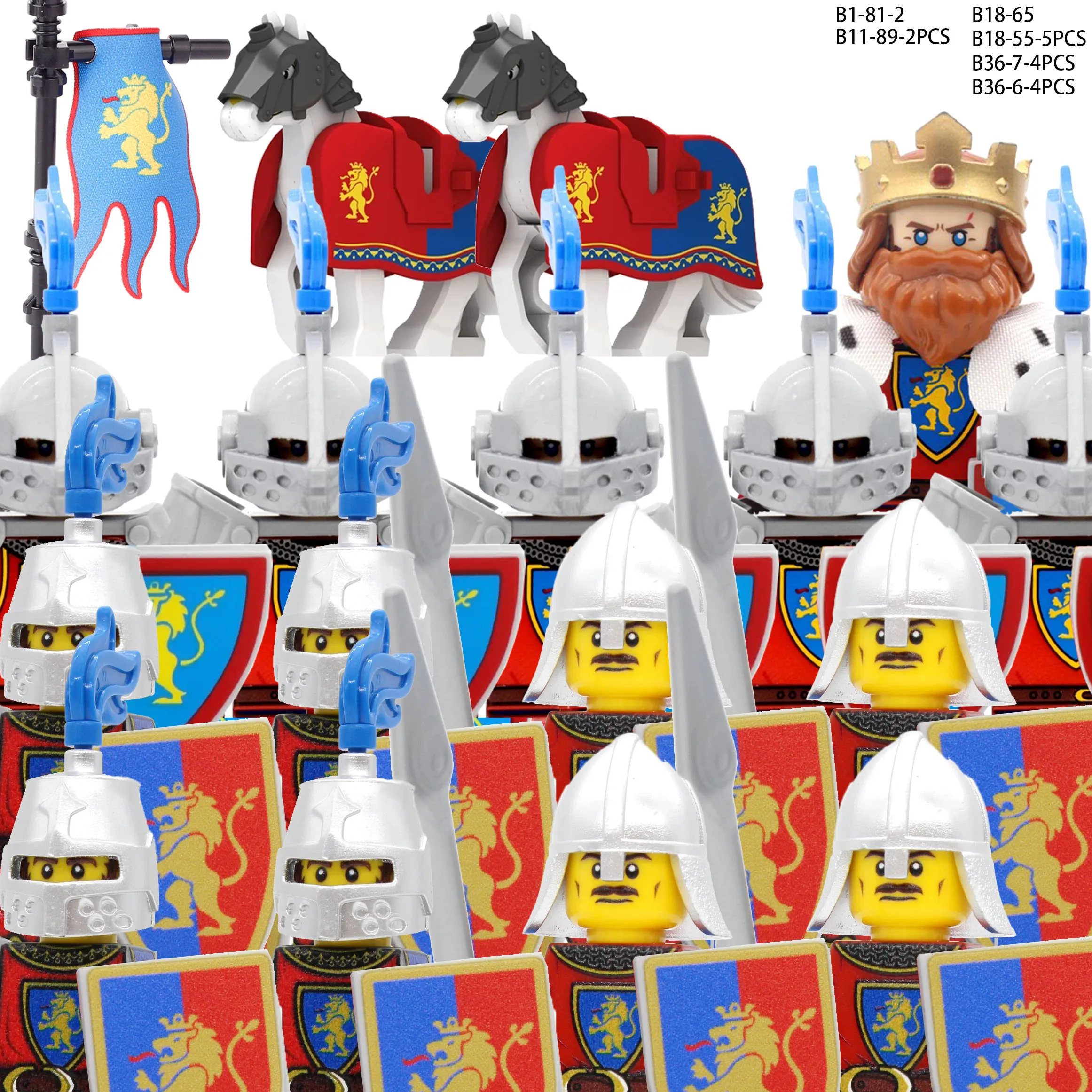 Blocs de construction MOC Château Roi Lion Chevaliers Aigle Drapeau Boucliers Casques Boucliers Laiton Armure Cheval Gilet Soldats de l'armée Briques Jouets