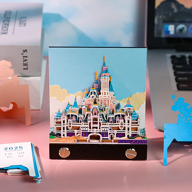 Castle Desk Calendar 2025 Calendar Memo Pad Creative Desk Calendar DIY Notes Notepad 3D Art Calendar Paper Carving Gift House