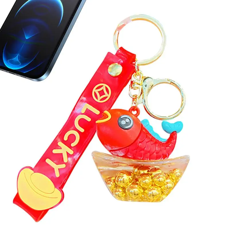 Chinese New Year Keychain 2024 Lunar New Year Fish Ingot Keychain Pendant Chinese Elements Charm Decorations For Bags Mobile