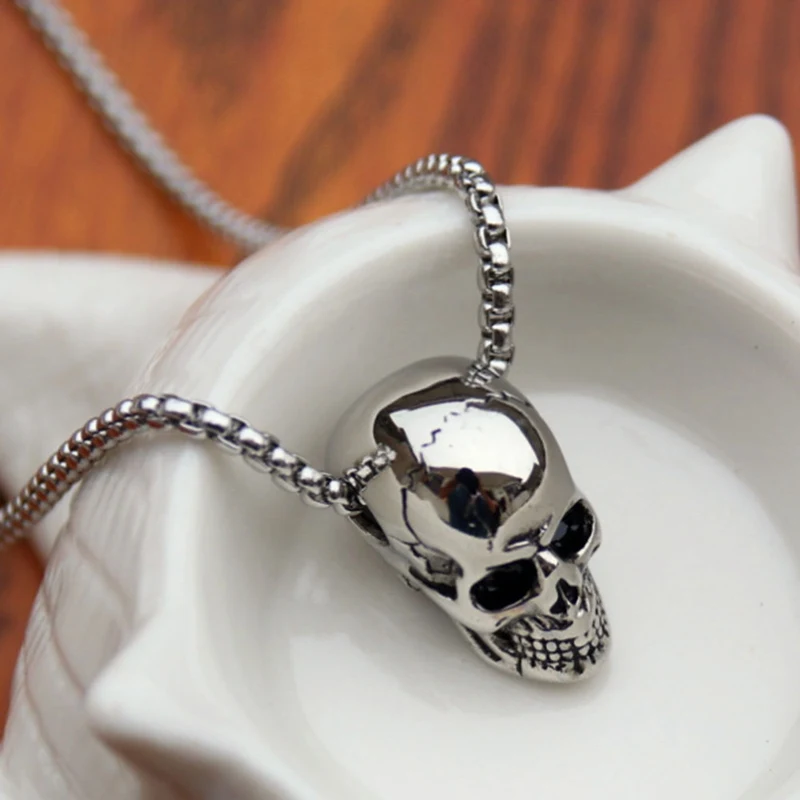 Gothic Skull Pendant Necklace Men's Fashion Biker Black Gun Plated Necklace Party Club Jewelry Gift