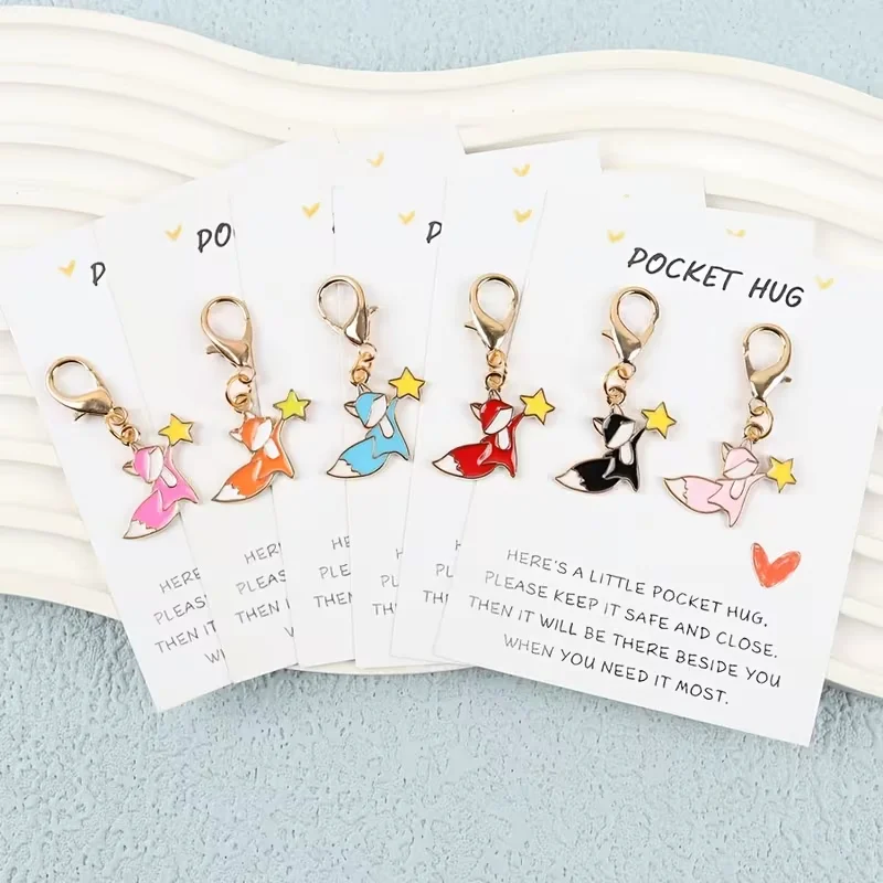 6 Stylish 2D Fox Keychains with Inspirational Greeting Cards - Perfect Gift for Animal Lovers, Best Friends, a Favorite for Love and Care Parties, Ideal for Friendship Day, Birthdays, Weddings,