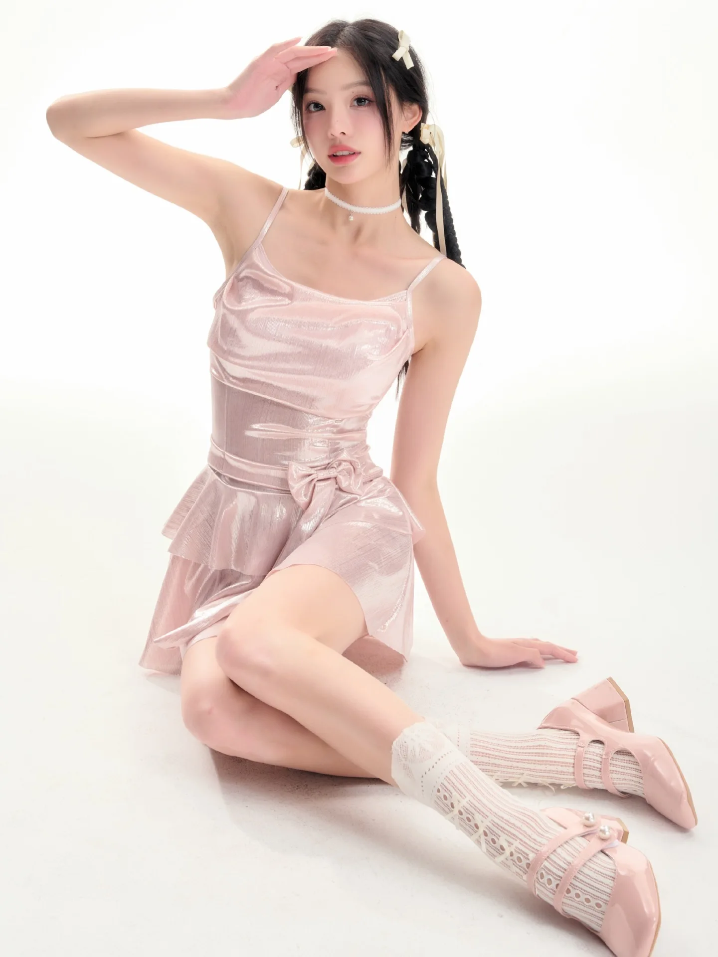 

pink korean style pink skirt style one-piece cover for slimming, pure desire for students to soak in hot spring vacatio