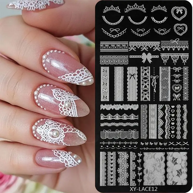 Nail Stamping Plates Easy-Clean Stainless Steel Lace Floral Designs Practical DIY Manicure Tool for Home Nail Art