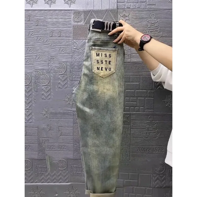 2000’s Clothes Retro Embroidered Jeans Women's Autumn 2025 New Versatile Small High Waist Loose and Thin Vintage Harlan Pants