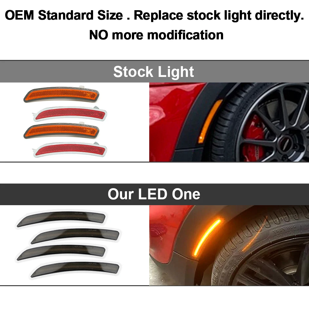 For Mini Cooper F55 F56 F57 2014 2015 2016 2017 2018 2019  4x Front Amber Rear Red LED Side Marker Lights