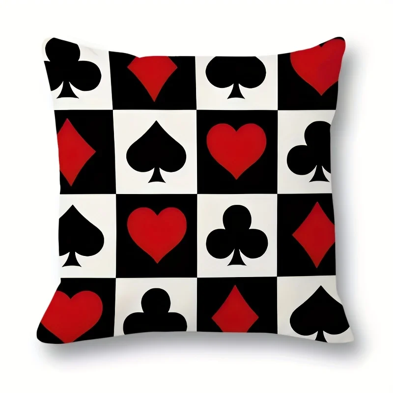 1pc Playing Card Suits Checkerboard Throw Pillow Cover,Suitable for Sofa, Bedroom, Living Room,Unique Gift for Card Game Lovers.
