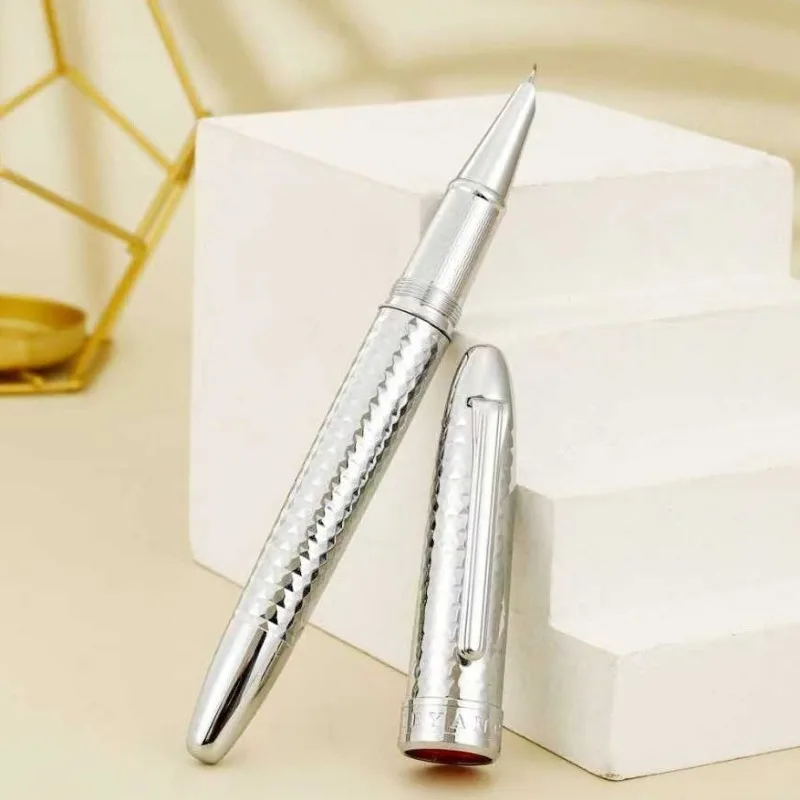 

Low Discount Pen,YANZIE Prism Hammer Pattern Fountain Pens Bent Curved 0.7mm Ink Pen Silver Business Pen High-end Stationery