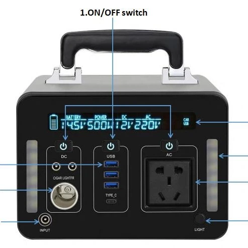 

TE500 500Wh Camping Emergency Power Station Mobile Charging with lithium iron battery and LED light