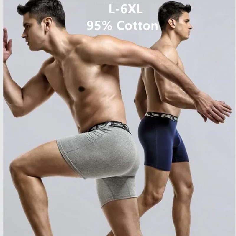 Long Boxers Men Cotton 6XL 5XL Sports Underwear Shorts White 4XL Black Panties Royal Blue Boxershorts Wearproof Male Underpants