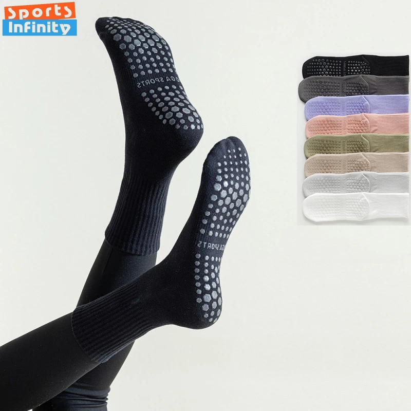 Chaussettes de yoga mi-mollet pour femmes, chaussettes d'entraînement de gymnastique, chaussettes de pilates professionnelles, chaussettes de danse d'intérieur, chaussettes de fitness, silicone non ald, mode