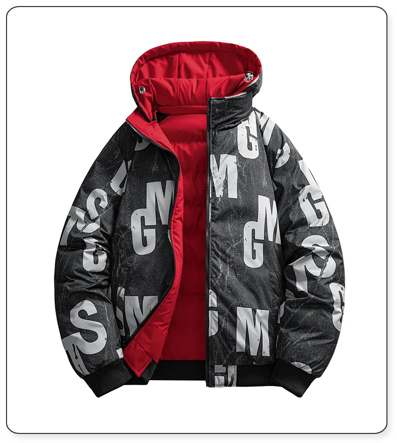 2026 Winter Men's Cotton Jacket letter pattern double-faced Cotton Jacket men Winter Coat Edition Trendy Thick solid color