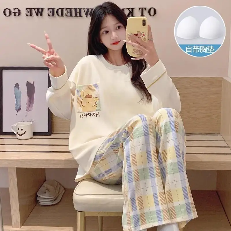 

Комплект пижам Sanrio Pompom Purins Hello Kitty Pochacco, женская домашняя одежда, зимняя модная одежда для сна с длинными рукавами и брюками с мультяшным рисунком