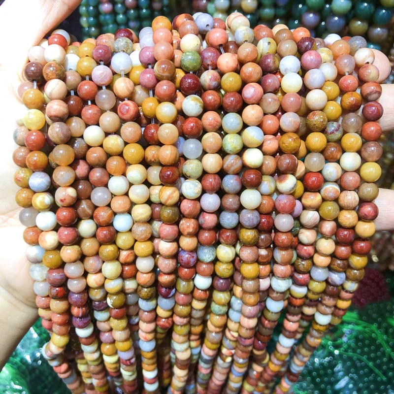 ジュエリー作り用の天然木ストライプ瑪瑙ビーズ,大きくて丸いビーズ,ブレスレットとネックレス,DIYビーズアクセサリー,100% 石,6mm, 8mm, 12mm,新品