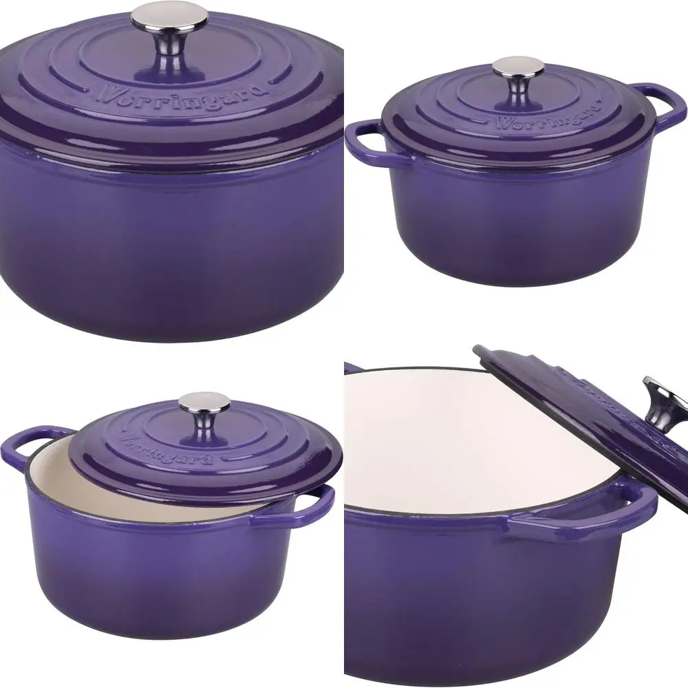 

Purple 6-Quart Round Enamel Cast Iron Dutch Oven with Lid, Ideal for Sourdough Bread Baking