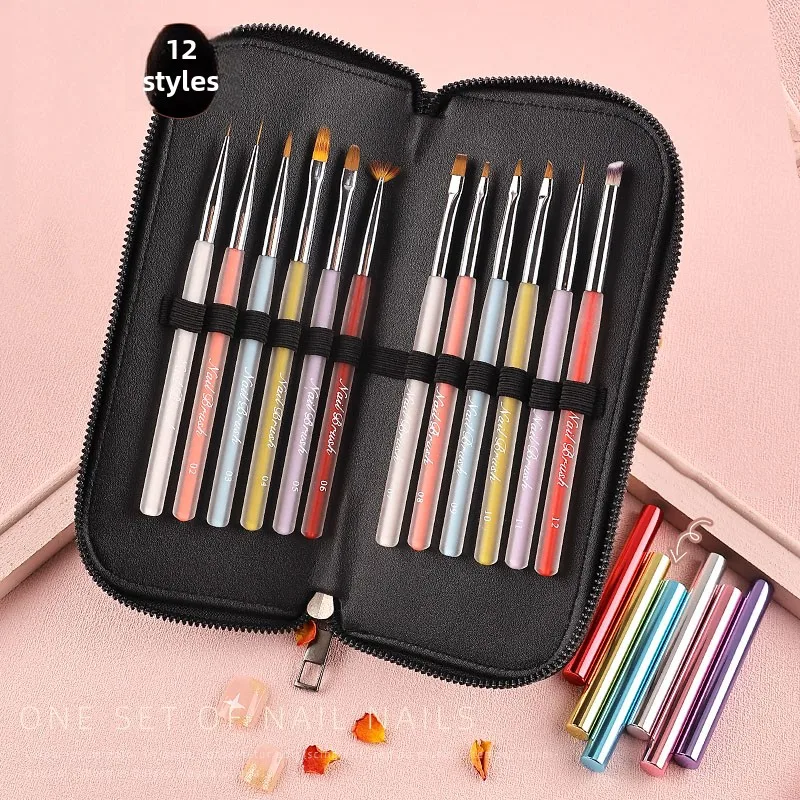 12/16 Card Slot Zipper Black Color Leather Bag Nail Art Brush Pack Professional Manicure Bagorganizer Storage Wholesale