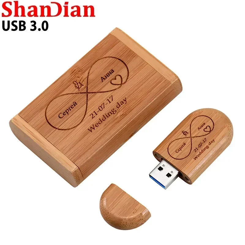 Prezent ślubny Usb 3.0 Stick 64GB Niestandardowe logo Drewniane pudełko Pendrive 32GB Darmowa próbka U Disk 16GB 8GB 4GB Memory Stick