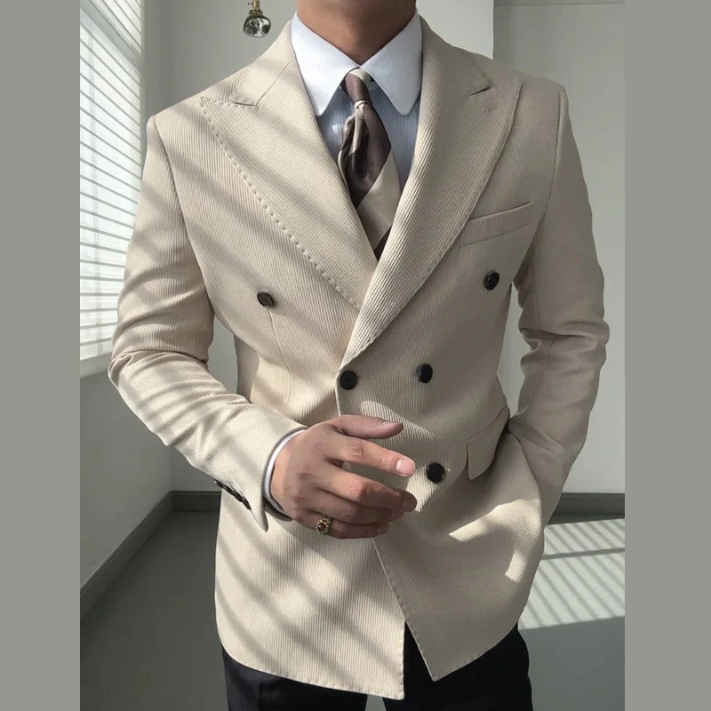 Luxury Men Blazer Hombre Double Breasted Casual Coat Slim Long Sleeve Gentleman Men Suit Blazers Chaquetas Hombre De Vestir