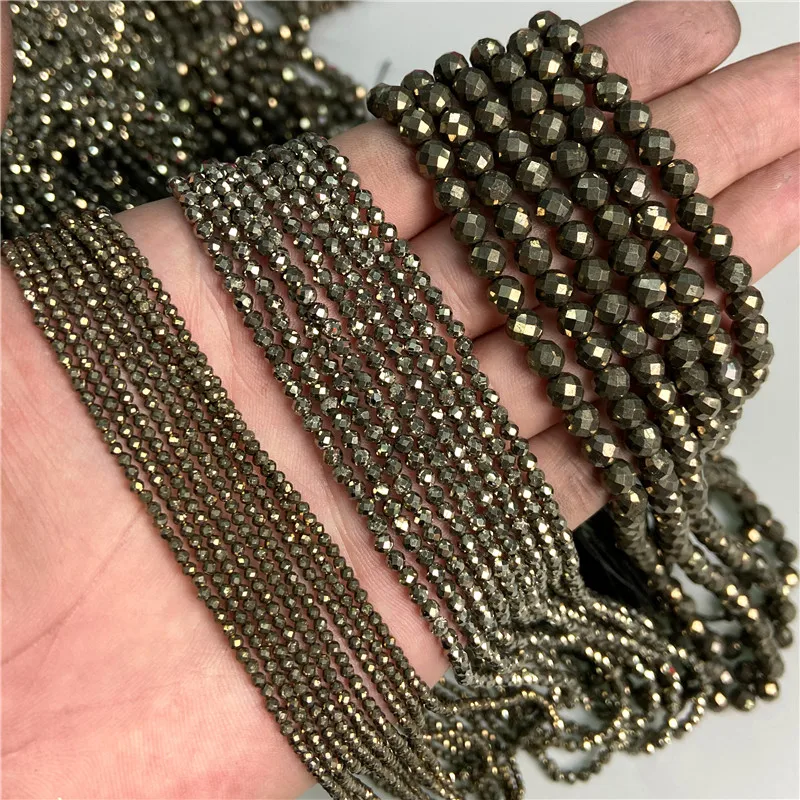 Faceted Natural Iron Pyrite Faceted Round Beads Sparkling Small Loose Beads For Jewelry Making DIY Bracelet Necklace Wholesale