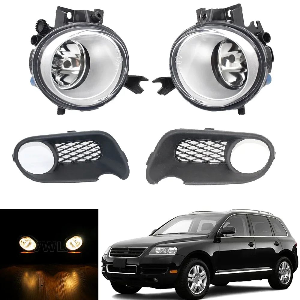 For VW Touareg 2003 2004 2005 2006 2007 car accessories Front Halogen Fog Lamp Driving Lights Grille Cover Clean Glass Lens
