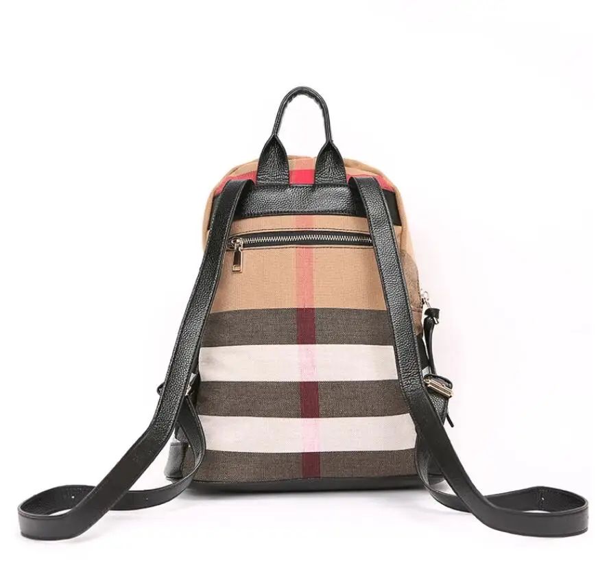 Women Large Capacity Backpack Purses  Plaid Hit Canvas Female Vintage Bag School Bags Travel Bagpack Ladies Bookbag Rucksack