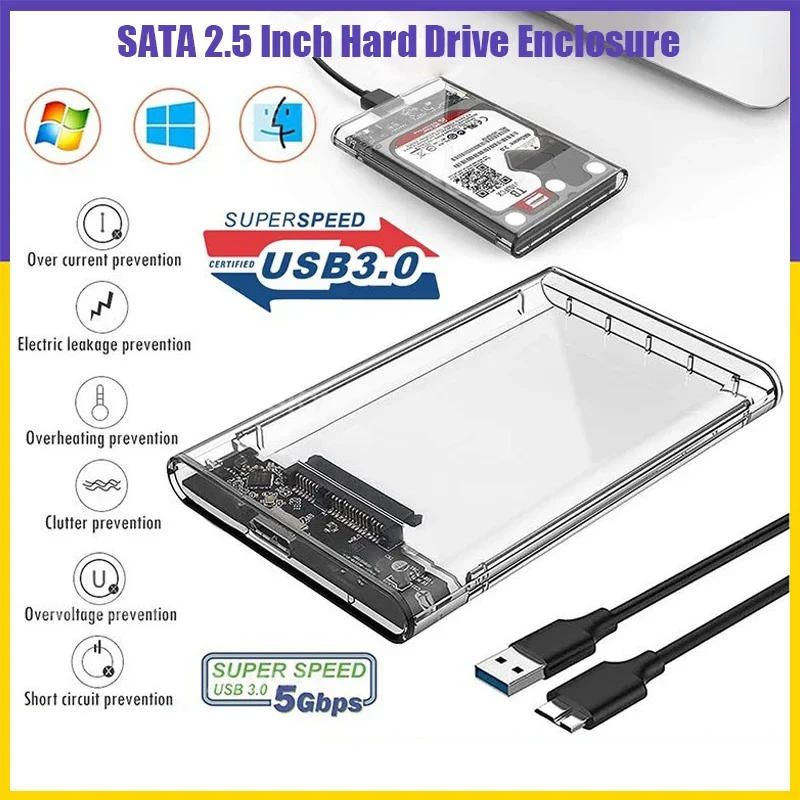 

【Быстрая доставка】Оclosure HDD 2.5 Корпус SDD и HDD Корпус 5 Гбит/с USB 3.0 к SATA HDD Жесткий диск Внешняя крышка