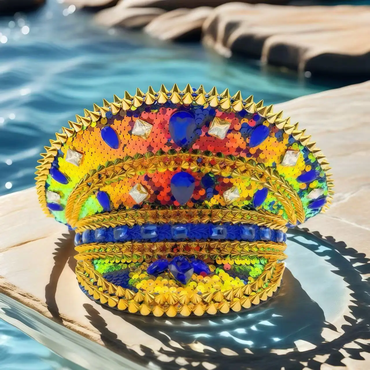 HongLuan Music Festival Costume Hat, Captain Hats Rhinestone for Carnival Woman, Cosplay Female Accessories