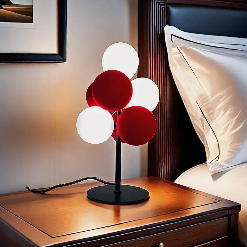 Modern Art Bubble Table Lamps Red White Sphere Shade Minimalist Black Metal Base Bedroom Living Room Study Bedside Decor Lights