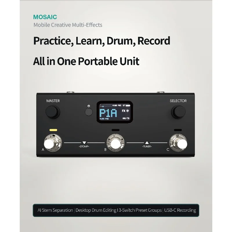 Livtra MOSAIC 3-Switch Portable Multi-Effects Processor with Amp/Cab Sims, IR Loading, Drum Programming & USB-C Audio - view 3