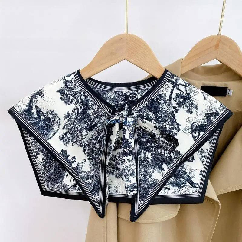 D0UD المرأة وشاح حريري طوق قابل للفصل خمر غابة الأسد طباعة شال التفاف الرأس #5