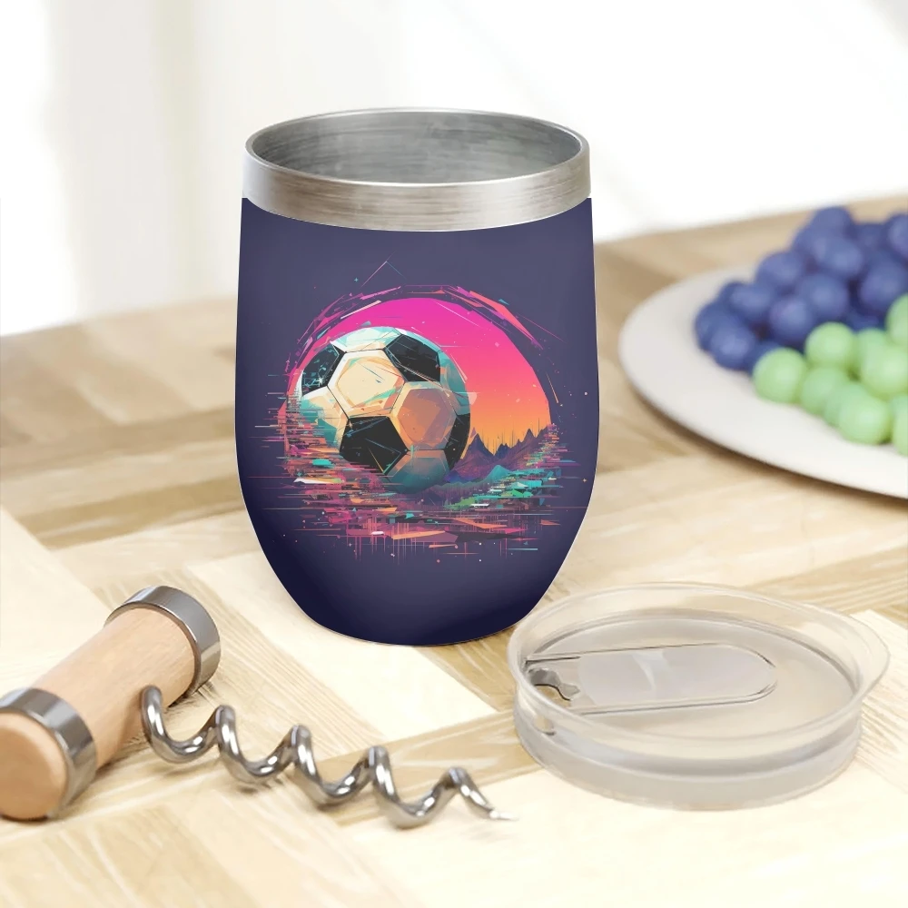 Street Style Football Graphic Vacuum Flasks 12oz Insulated Wine Tumbler Vacuum Coffee Mug Egg Shape Thermos Cup