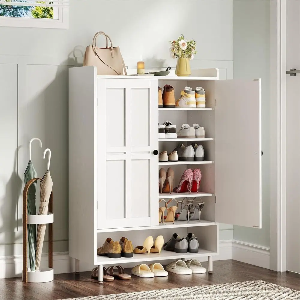 

6-Tier Adjustable Shoe Storage Cabinet with Metal Legs, 45 Tall, White for Entryway