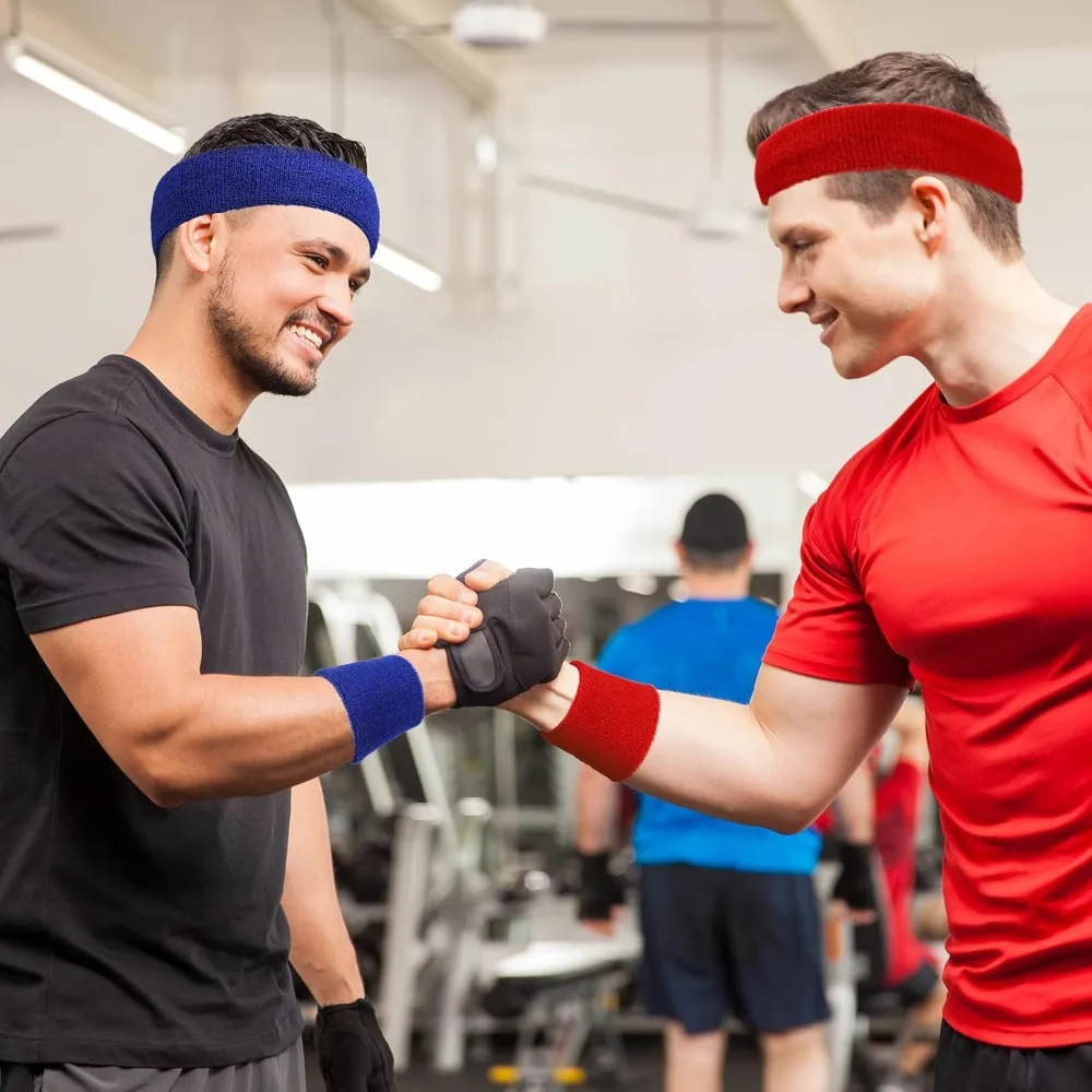 3pcs/set Sports Headband Towel Sweatband Cotton Guards Stretch Hair Band Wrist Guard Suit Sweat Band for Running Cycling Yoga