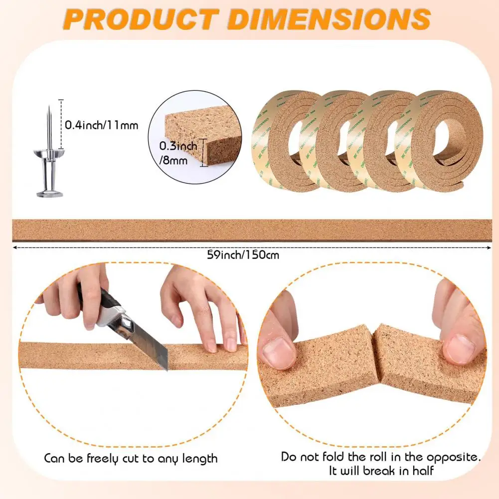 Tira de corcho autoadhesiva, tira de tablero de corcho, tiras de tablón de anuncios de corcho versátiles para oficina, aula, decoración del hogar, autoadhesivas