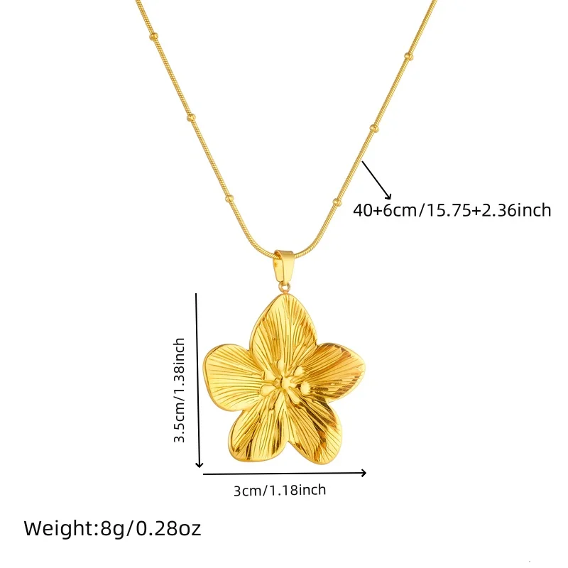 LAMENGLY 316L Stainless Steel Classy Line Texture Big Flower Pendant Necklace For Women Girls Personalized Clavicle Chain