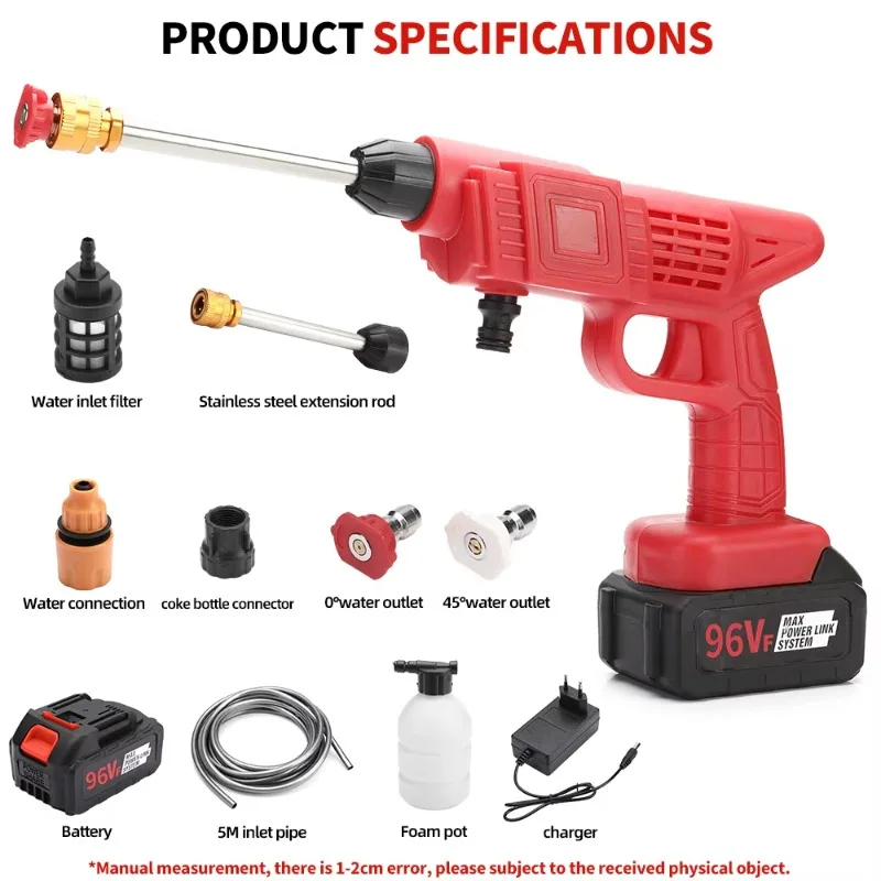 Portable Lithium Battery 21V High Pressure Car Washer Rechargeable Car Wash Gun Equipment