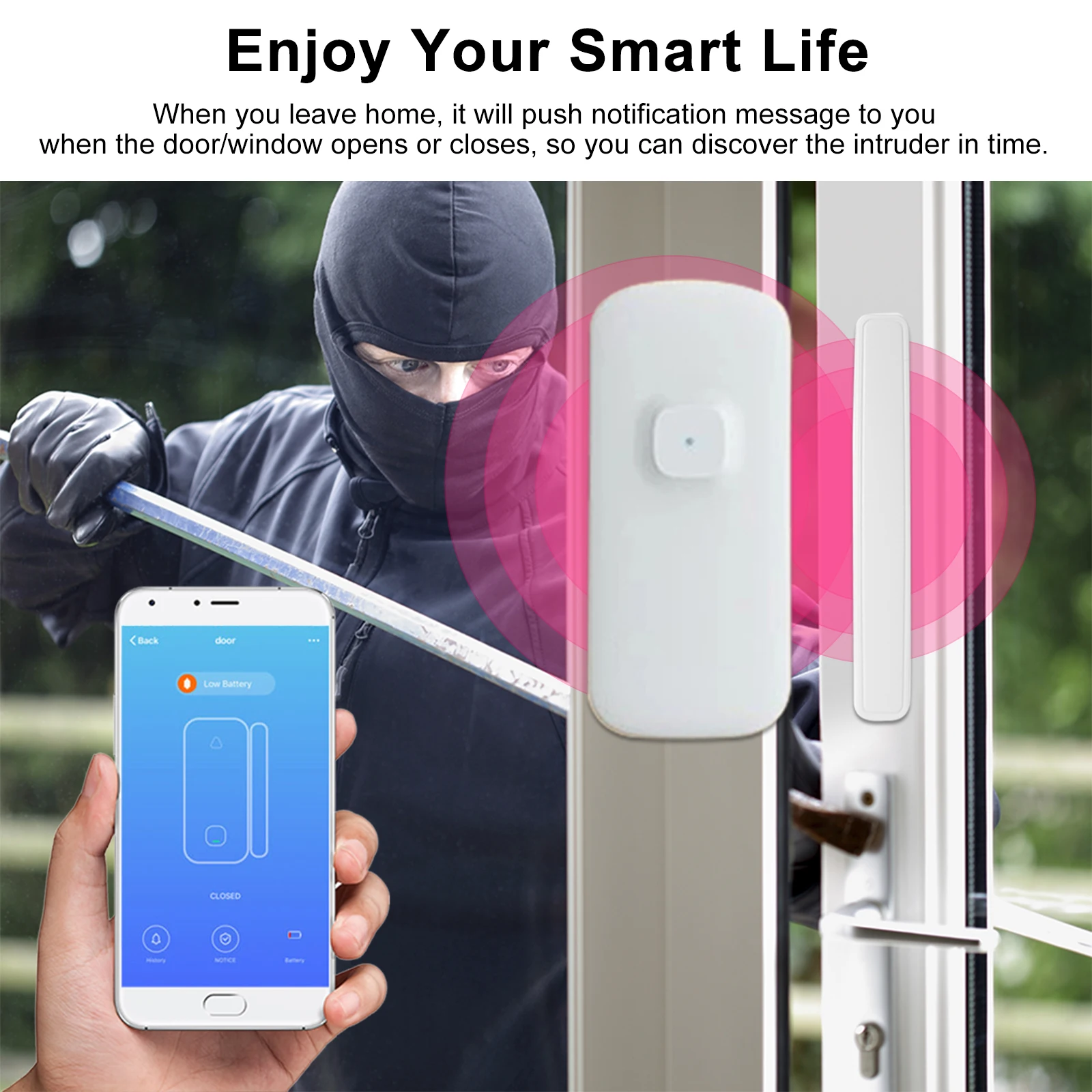 WIFI Door Sensor Door Window Security Alarm Sensor Magnetic Switch Wireless Detector Compatible with Alexa Google Home Tuya