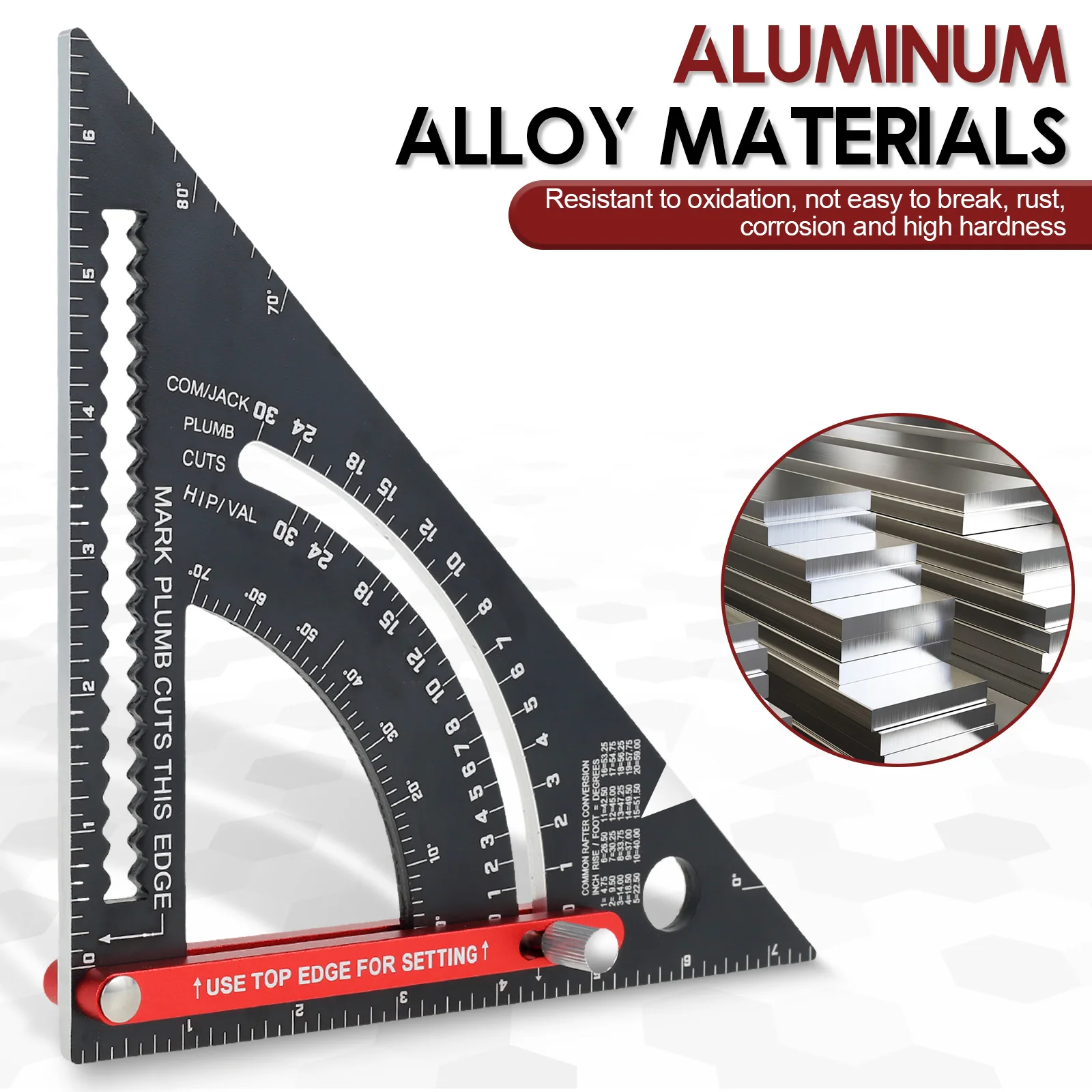 Alumínio Alloy Rafter Framing Square para Carpenter, Woodworking Tools, combinação ajustável, 7.5"