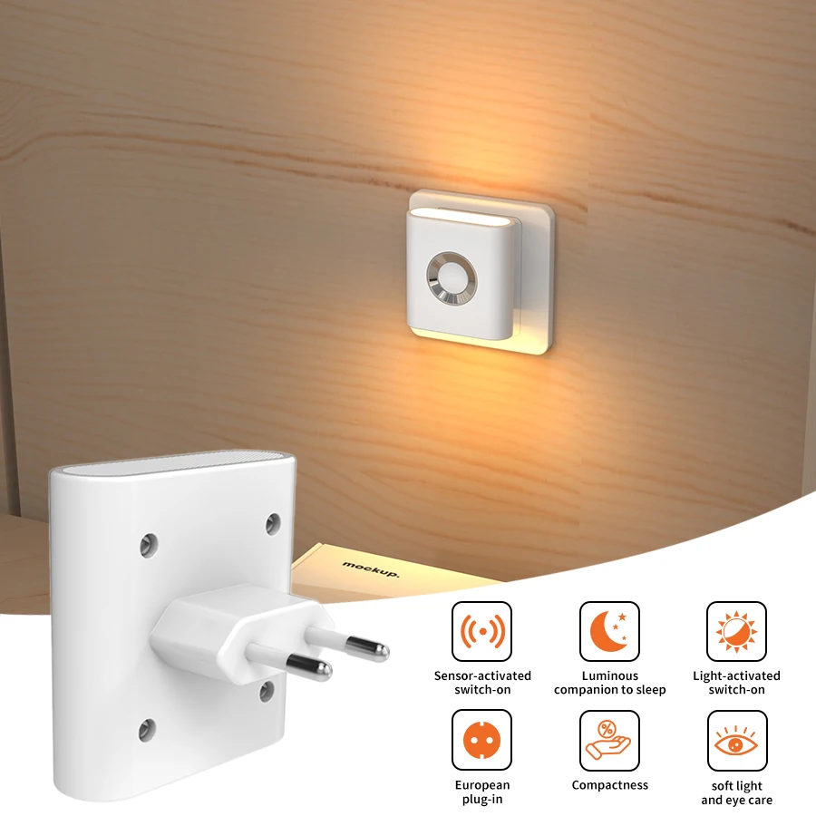 EU Plug LED Motion Sensor Wall Lamp 120° Wide Angle Warm White Night Light for Stairs Bedrooms Hallways - Eye Protection