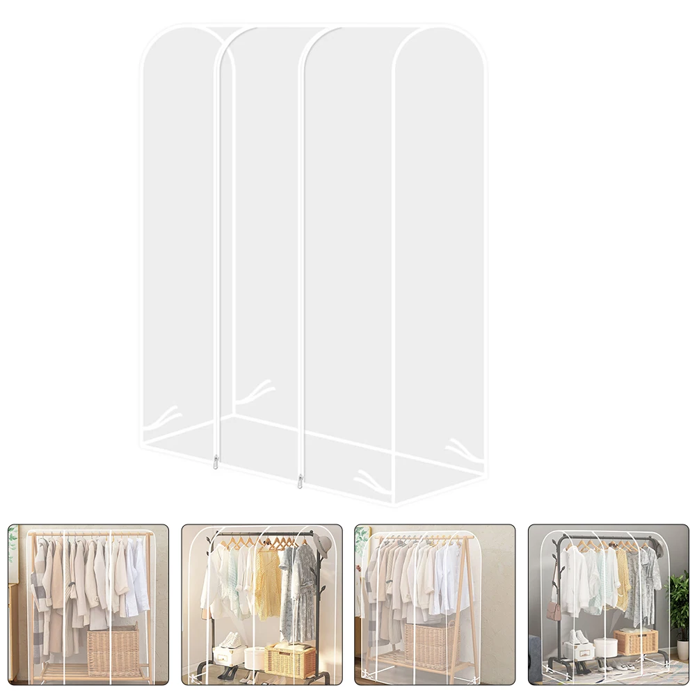 

Clear Transparent Pvc Garment Cover Waterproof Clothes Rack Protector With Zipper For Home Use Double Rod Storagelightweight