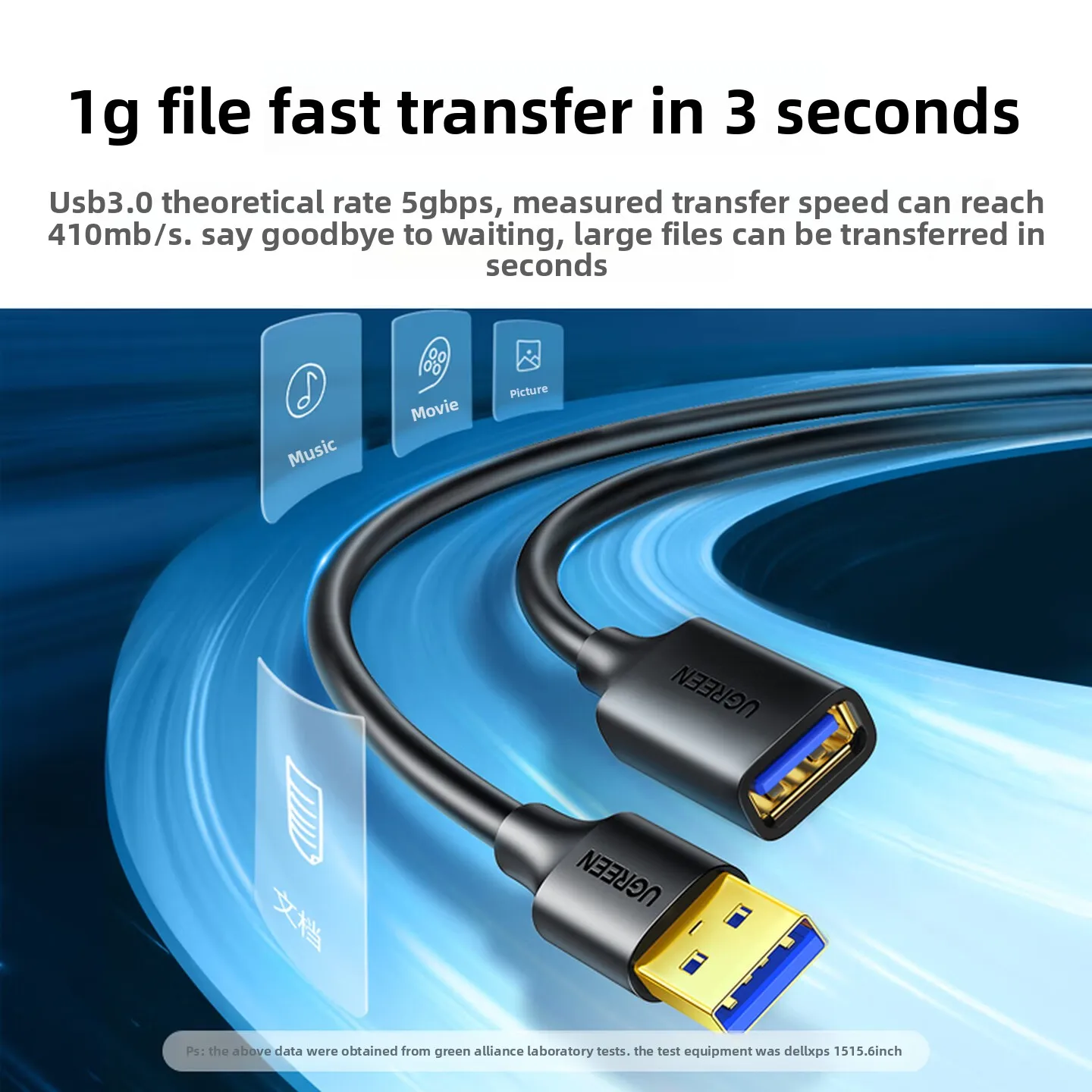 UGREEN Kabel przedłużający USB 3.0 A męski na żeński, przesyłanie danych 5 Gbps, do telefonu komórkowego, laptopa, komputera, kamery IP, dysku twardego, PC, TV Box, samochodu, 5 m — zdjęcie produktu 3