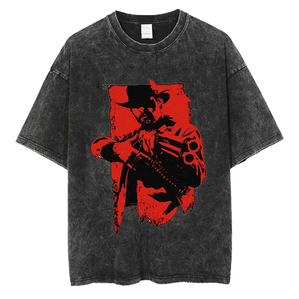 Горячая футболка с игровым плеером Артура Моргана Red Dead Redemption 2, винтажные потертые футболки, мужская и женская модная готическая футболка большого размера Горячая футболка с игровым плеером Артура Моргана Red Dead Redemption 2, винтажные потертые футболки, мужская и женская модная готическая футболка большого размера