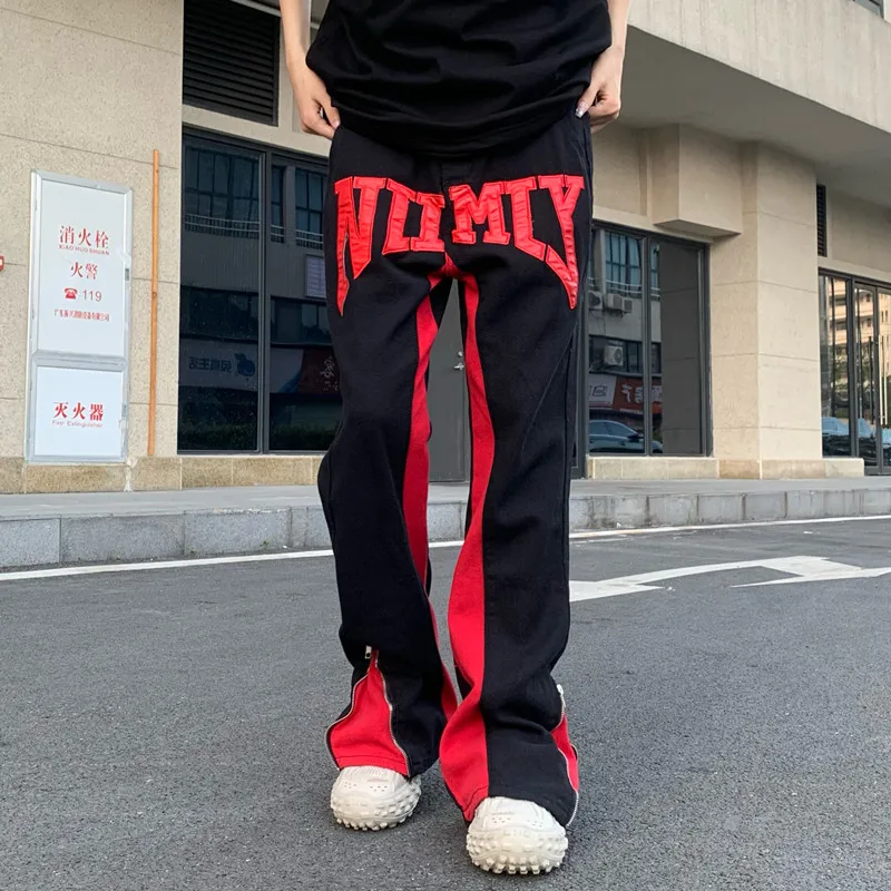 

2023 Kanye Cyber Y2K Streetwear Black Baggy Flared Jeans Pants For Men Clothing Letter Embroidery Women Long Trousers Pantalon