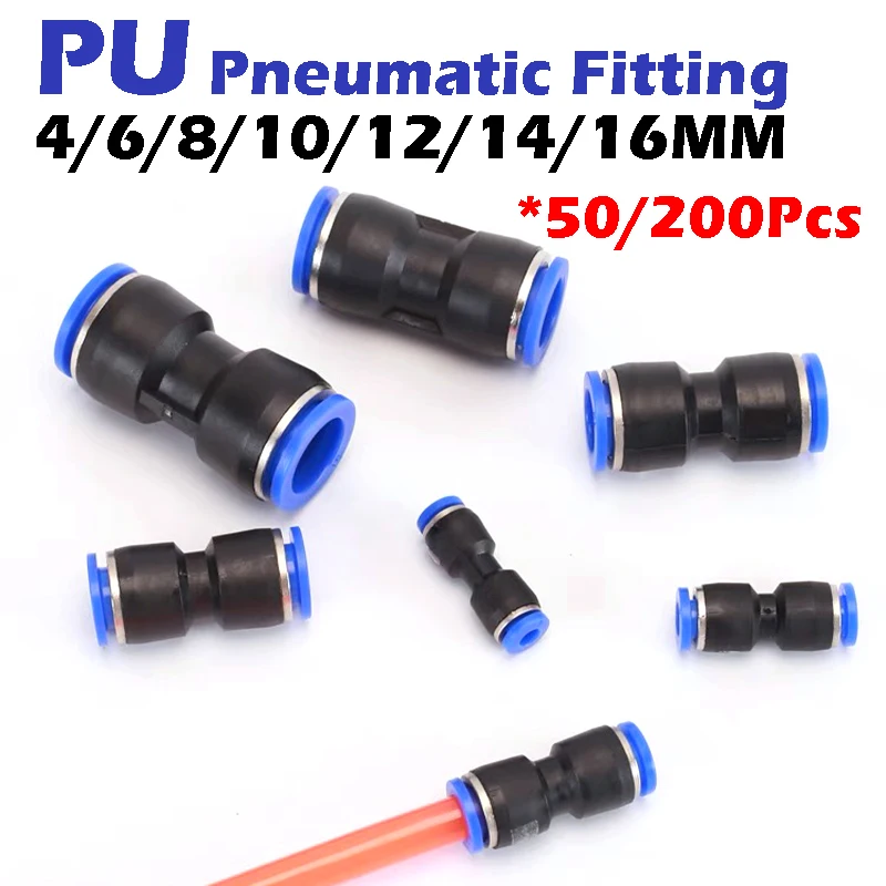 Pipe Fitting PU 4 6 8 10 12 14 16 Hose Connector Pneumatic Fittings Quick Connector For Air water Hose Tube Push in Straight