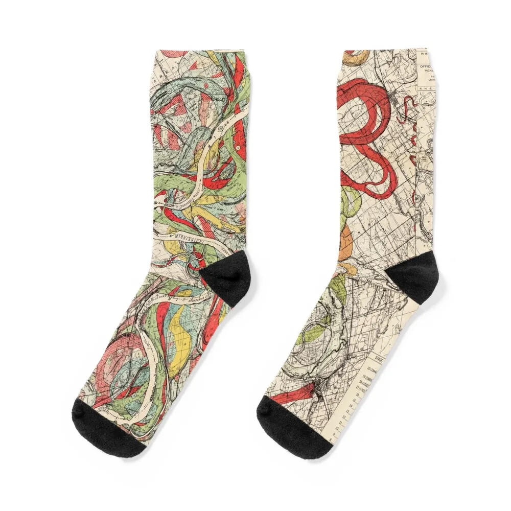

Vintage 1944 Map of Meandering Mississippi River #7 Socks anime Men's halloween Luxury Woman Socks Men's
