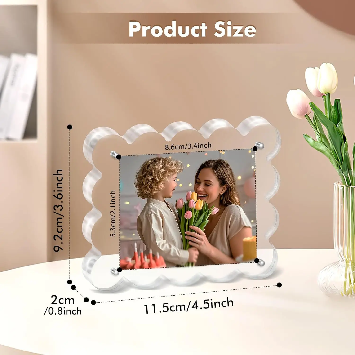 Magnetic Acrylic Photo Frame, Fan-Shaped Desktop Display Stand  for 6 & 7 Inch Photos, Ultra Clear Thick Crystal Picture Frame - Image 6