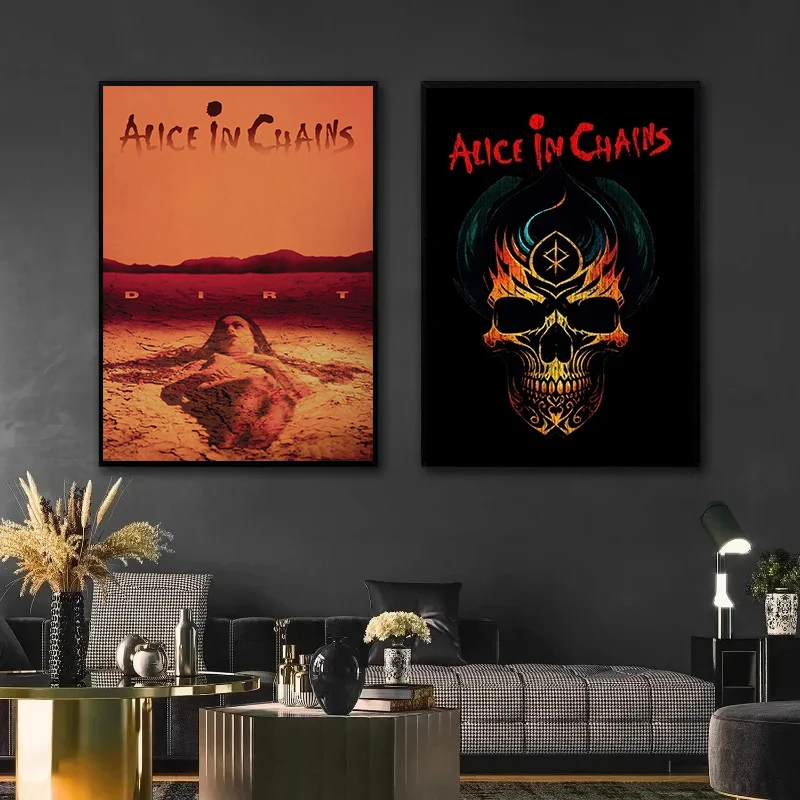90er-Jahre-Grunge-Band A-Alice in Chains Musikästhetisches Retro-Poster, Wandkunst gedruckt, Leinwandgemälde, Heim- und Schlafzimmerdekoration – Detail 4